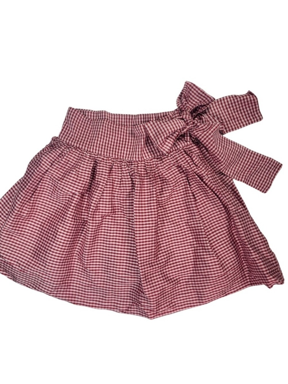 Papo d'Anjo Red Gingham Silk Taffeta Formal Skirt Sz 8 Fully Lined Bow Like New